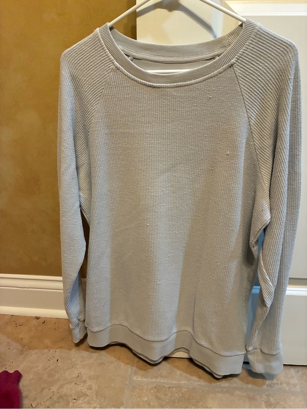 Thread & Supply Light Gray Waffle-Knit Crewneck Sweater